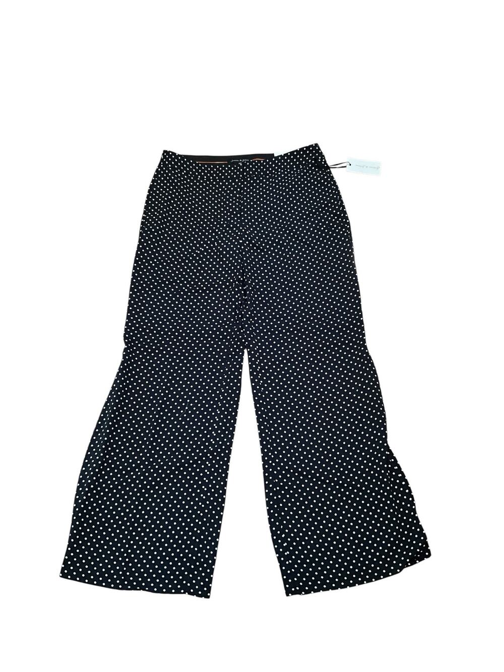 Jasmine & Juliana Pants Womens 10 Black White Polka Dot High Waisted Wide Leg